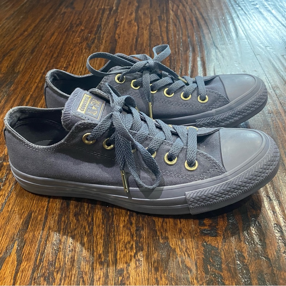 Rare All Grey Monochrome Converse All Star Low Tops with Gold Metal Accents